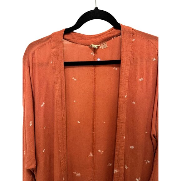 Roxy Womens Floral Open-Front Kimono Cardigan M/L Rust Orange & White Lightweigh - Picture 3 of 7